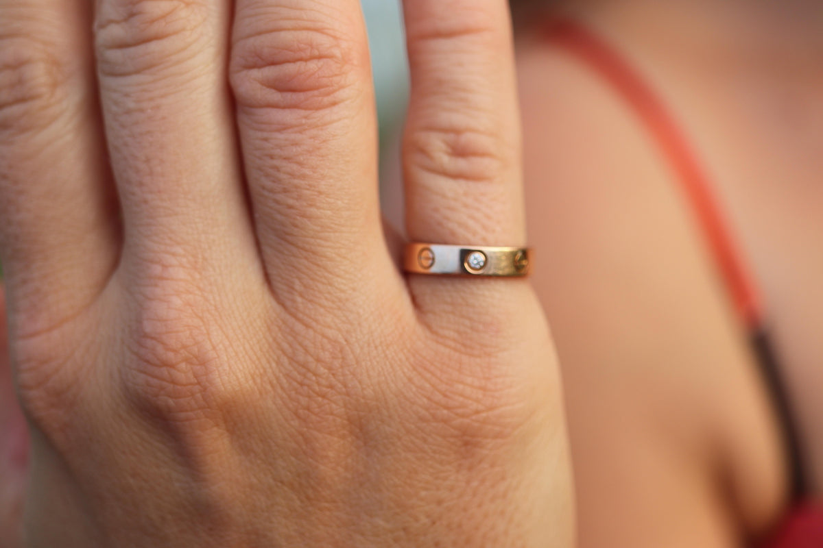 Vintage Cartier Love Diamond Ring. 18k YG Genuine Cartier 1P Diamond Band.