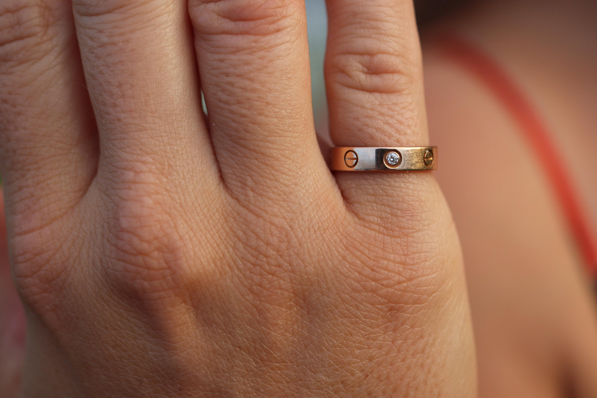 Vintage Cartier Love Diamond Ring. 18k YG Genuine Cartier 1P Diamond Band.