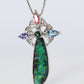 Boulder Opal Sapphire Pendant. 18k White Gold Opal Diamond Sapphire Necklace.