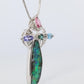 Boulder Opal Sapphire Pendant. 18k White Gold Opal Diamond Sapphire Necklace.
