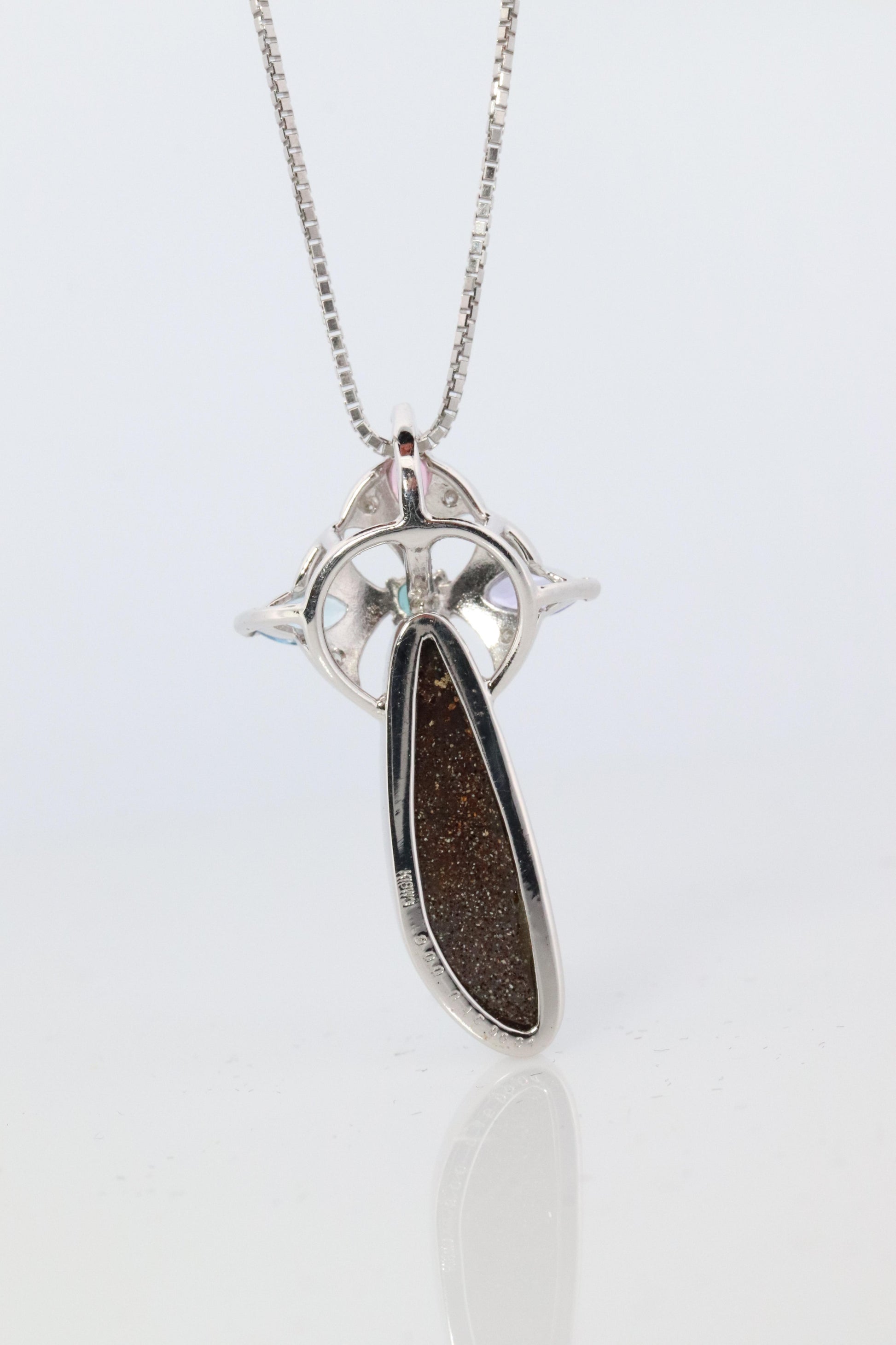 Boulder Opal Sapphire Pendant. 18k White Gold Opal Diamond Sapphire Necklace.