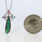 Boulder Opal Sapphire Pendant. 18k White Gold Opal Diamond Sapphire Necklace.