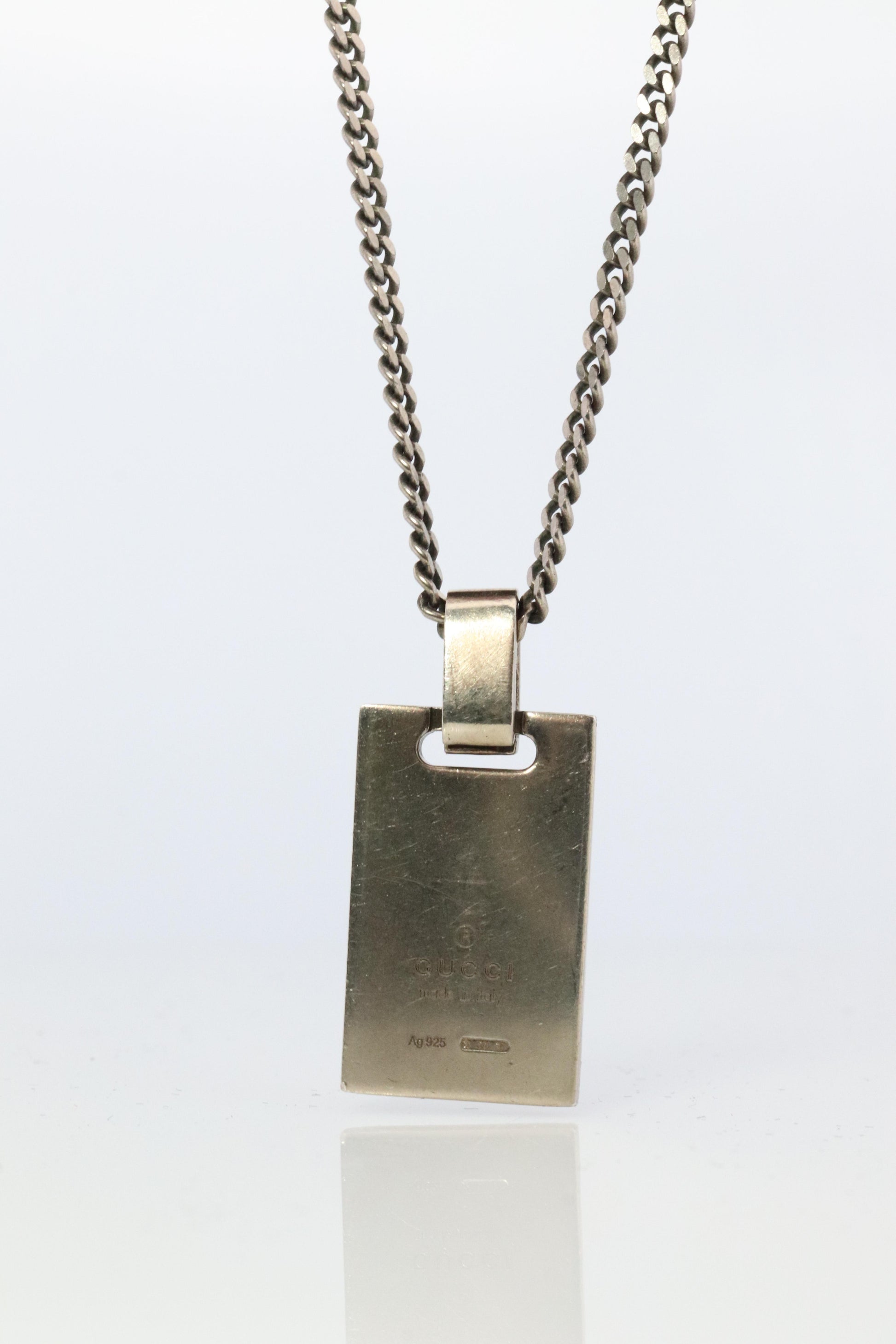 Vintage GUCCI Necklace. Diamantissima Gucci Logo Sterling Silver Pendant