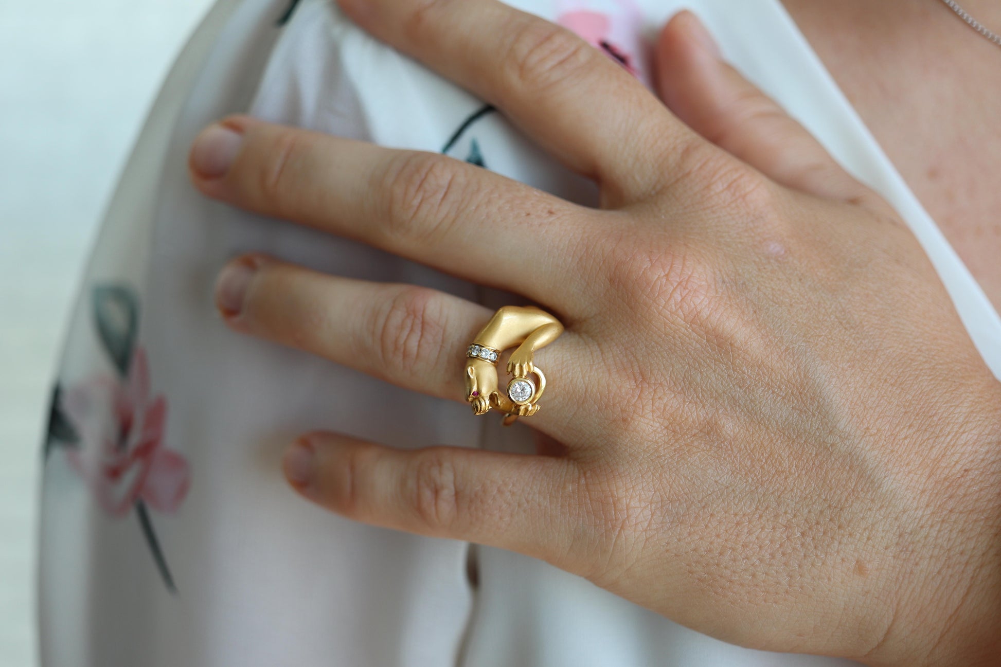 Carrera Y Carrera 18k Gold Panther Ring Ruby Eye & Diamonds. Leopard Pounce