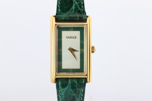 Vintage GUCCI Tank Watch Timepiece. 2600L Gucci Lane Green