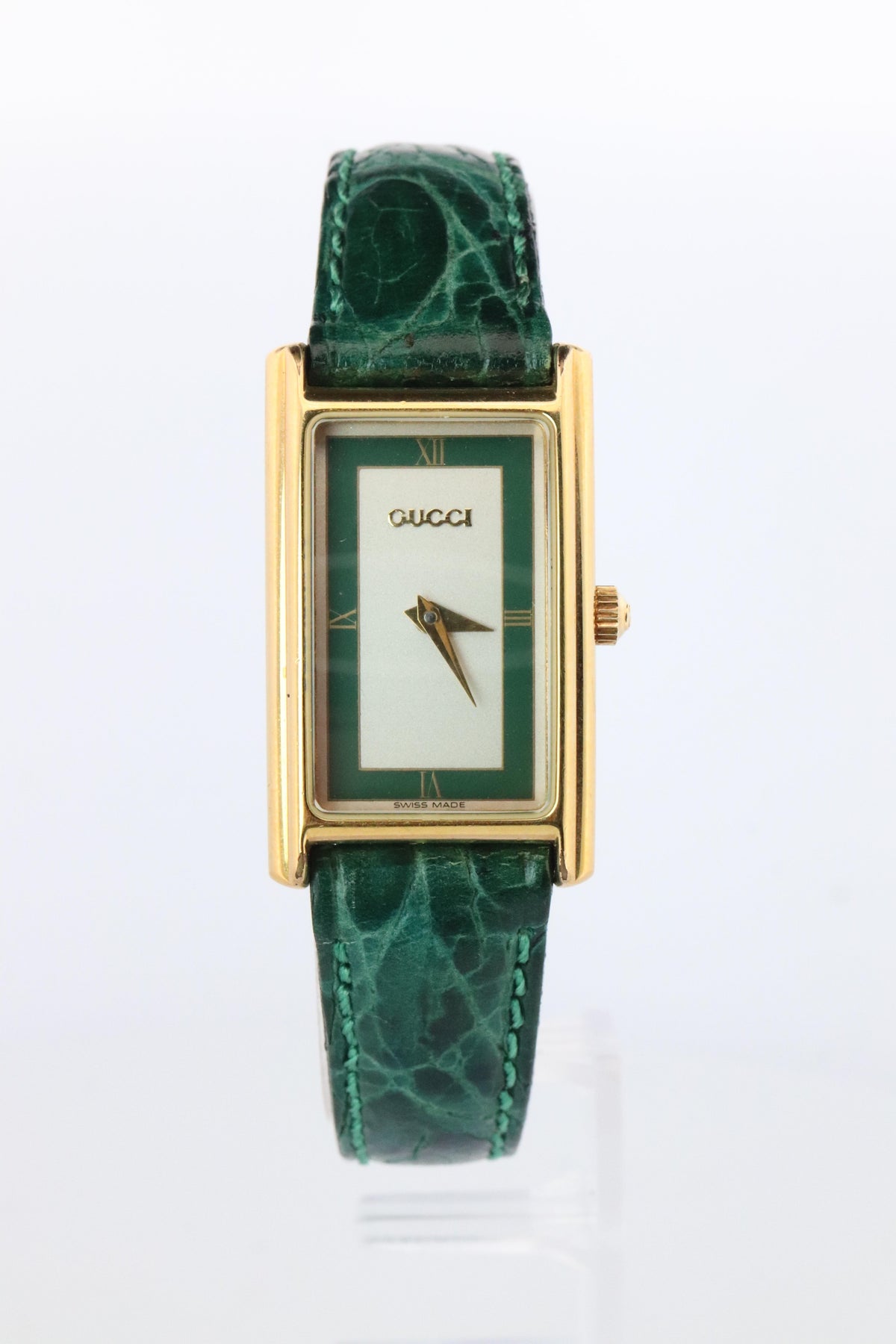 Vintage GUCCI Tank Watch Timepiece. 2600L Gucci Lane Green