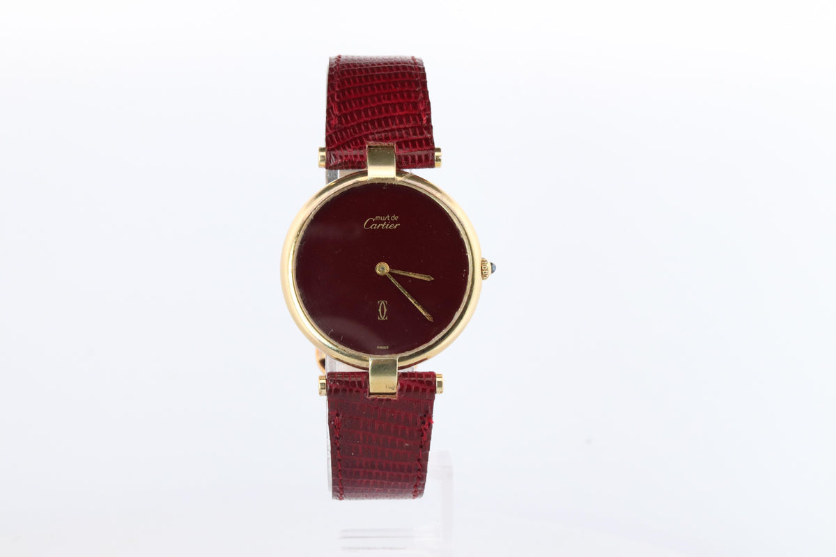 Cartier Watch. Must de Cartier Bordeaux Burgundy Dial Vendome Round Argent 30mm.