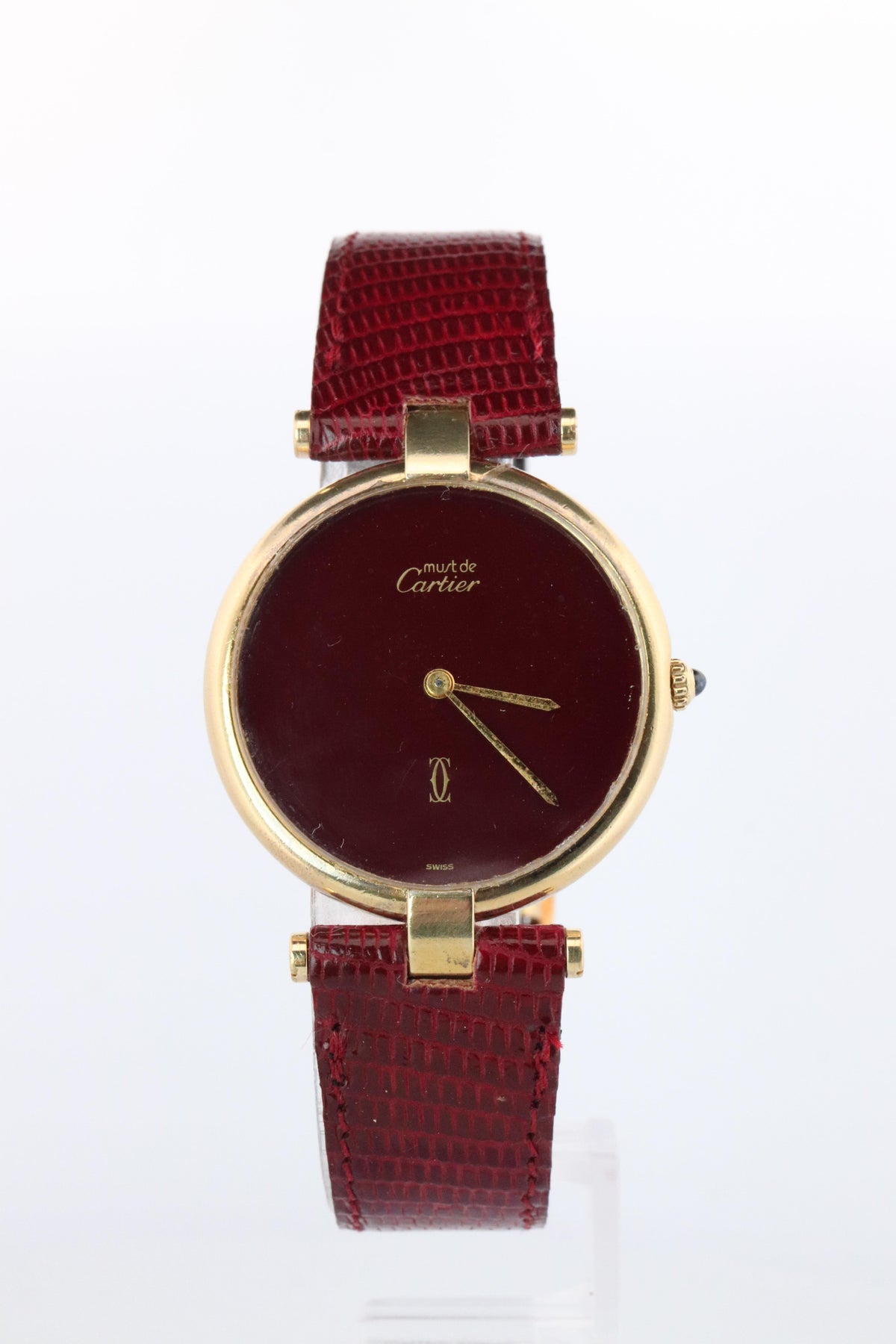 Cartier Watch. Must de Cartier Bordeaux Burgundy Dial Vendome Round Argent 30mm.