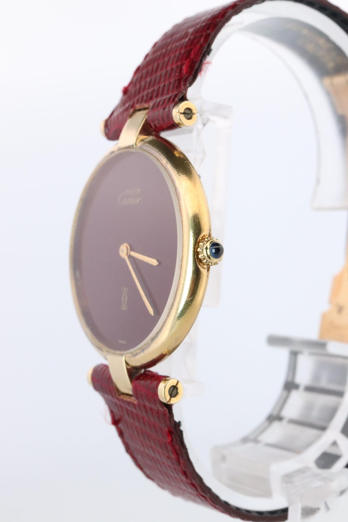 Cartier Watch. Must de Cartier Bordeaux Burgundy Dial Vendome Round Argent 30mm.