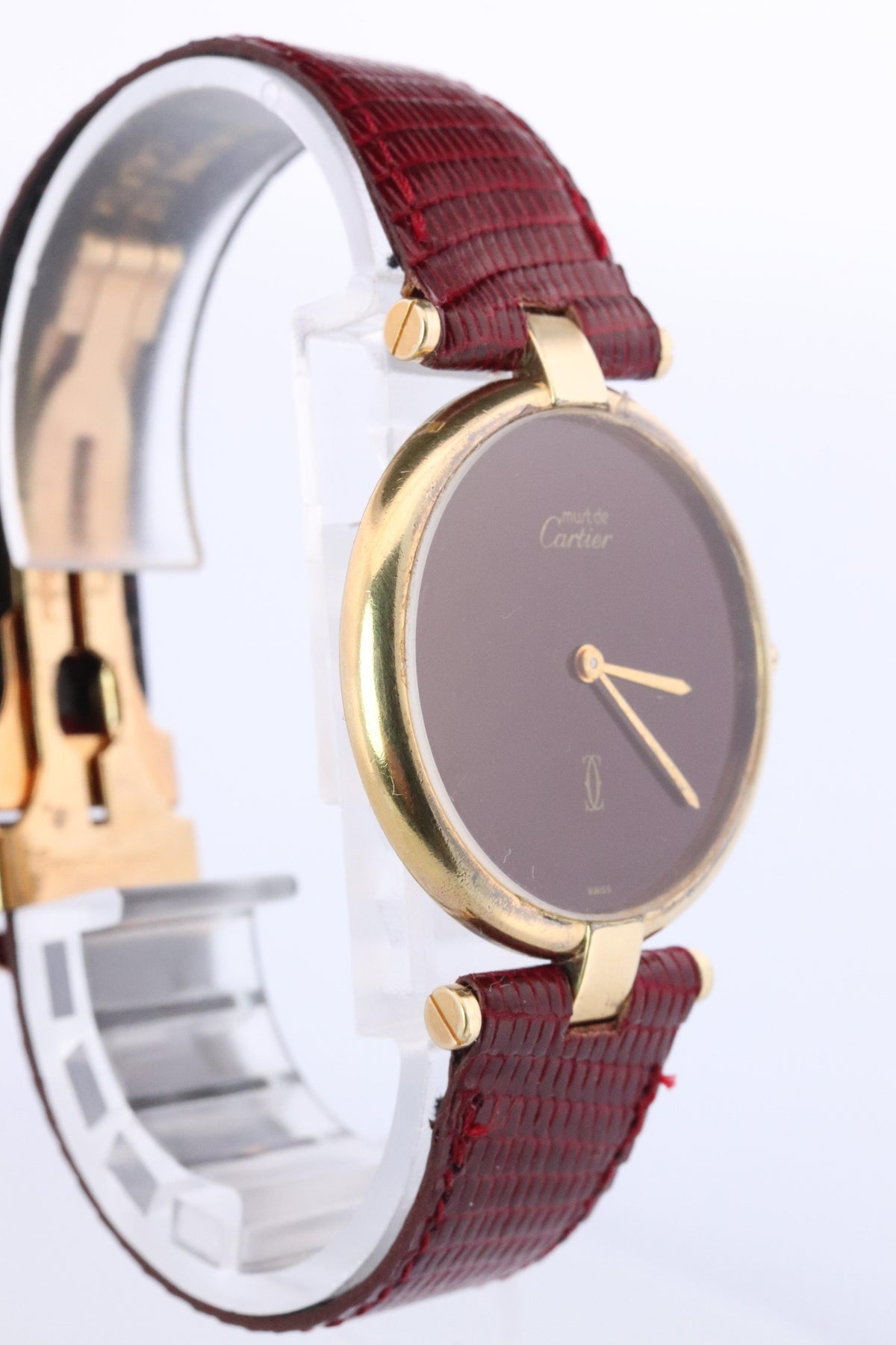 Cartier Watch. Must de Cartier Bordeaux Burgundy Dial Vendome Round Argent 30mm.
