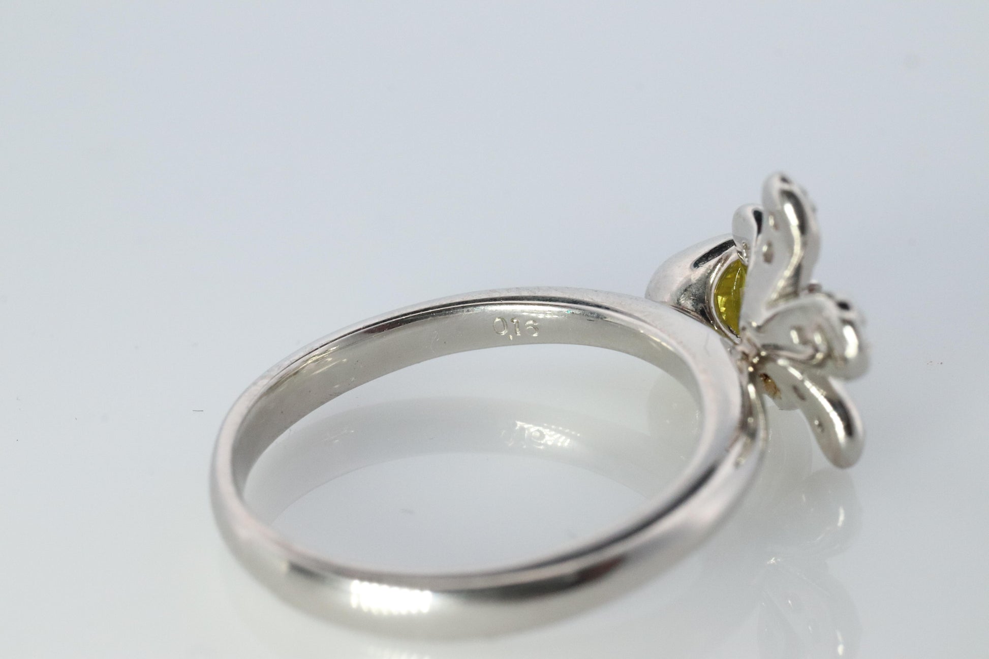 Platinum Yellow Diamond Flower ring. Pt900 Canary Diamond Dangle cluster band.