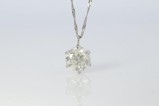 Large Diamond solitaire pendant. Platinum Pt999 Round diamond 0.9CT Necklace