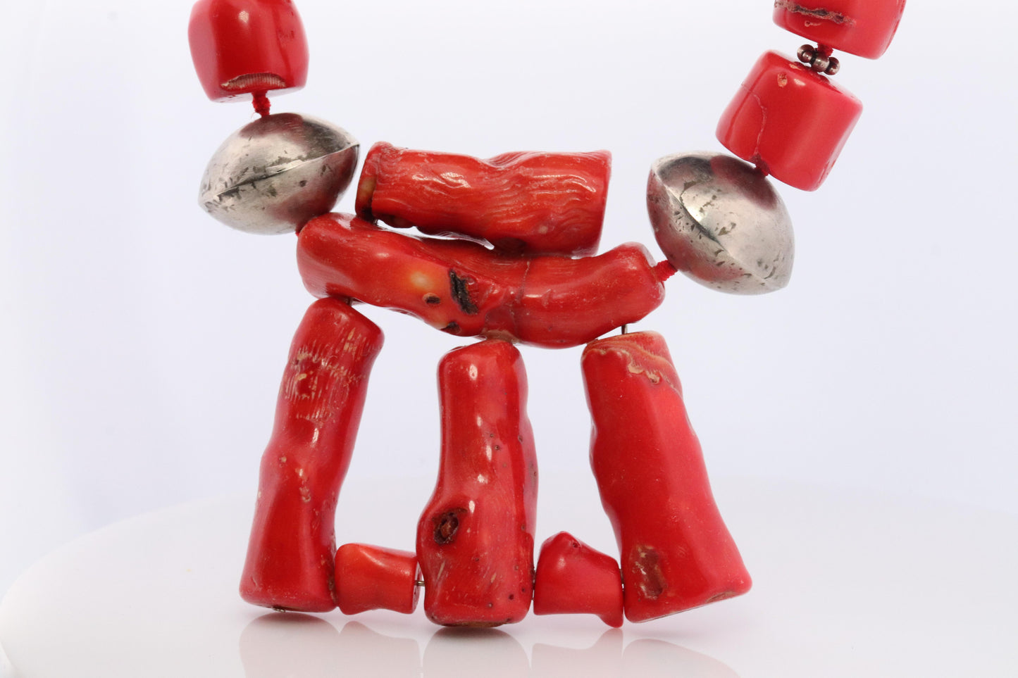 Sterling Silver RAW Coral Chunky Necklace