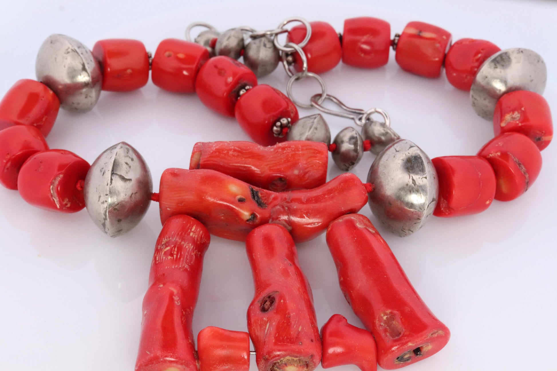 Sterling Silver RAW Coral Chunky Necklace
