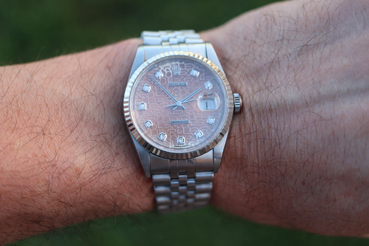 Genuine Rolex 16234G Watch. Rolex Oyster DateJust Tropical Jubilee Diamond Dial.