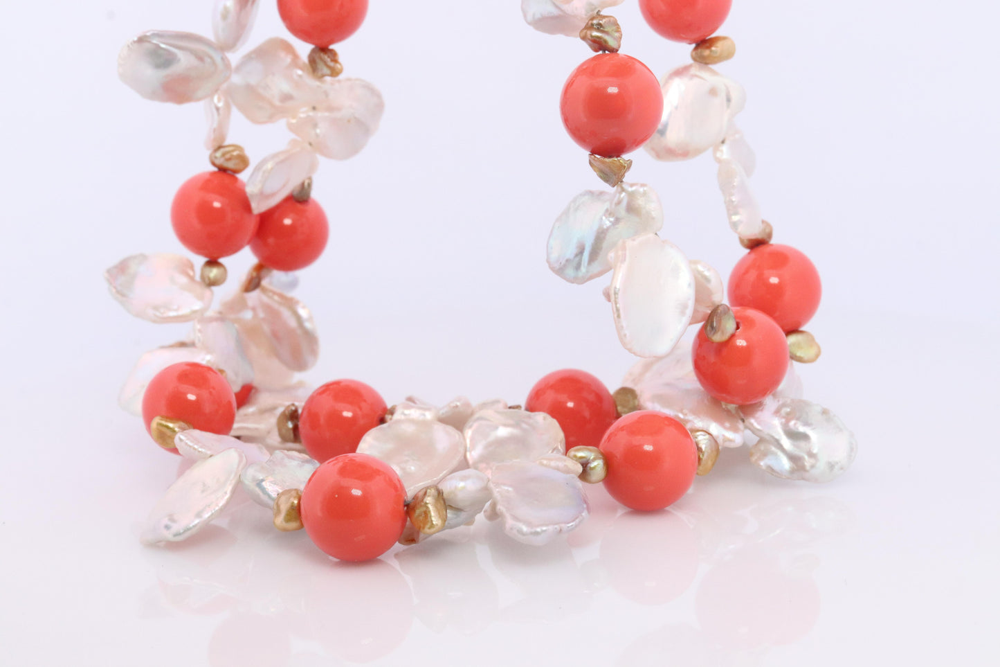 Sterling Silver Kiesha Pearls with Shell Pearls and Coral Necklace