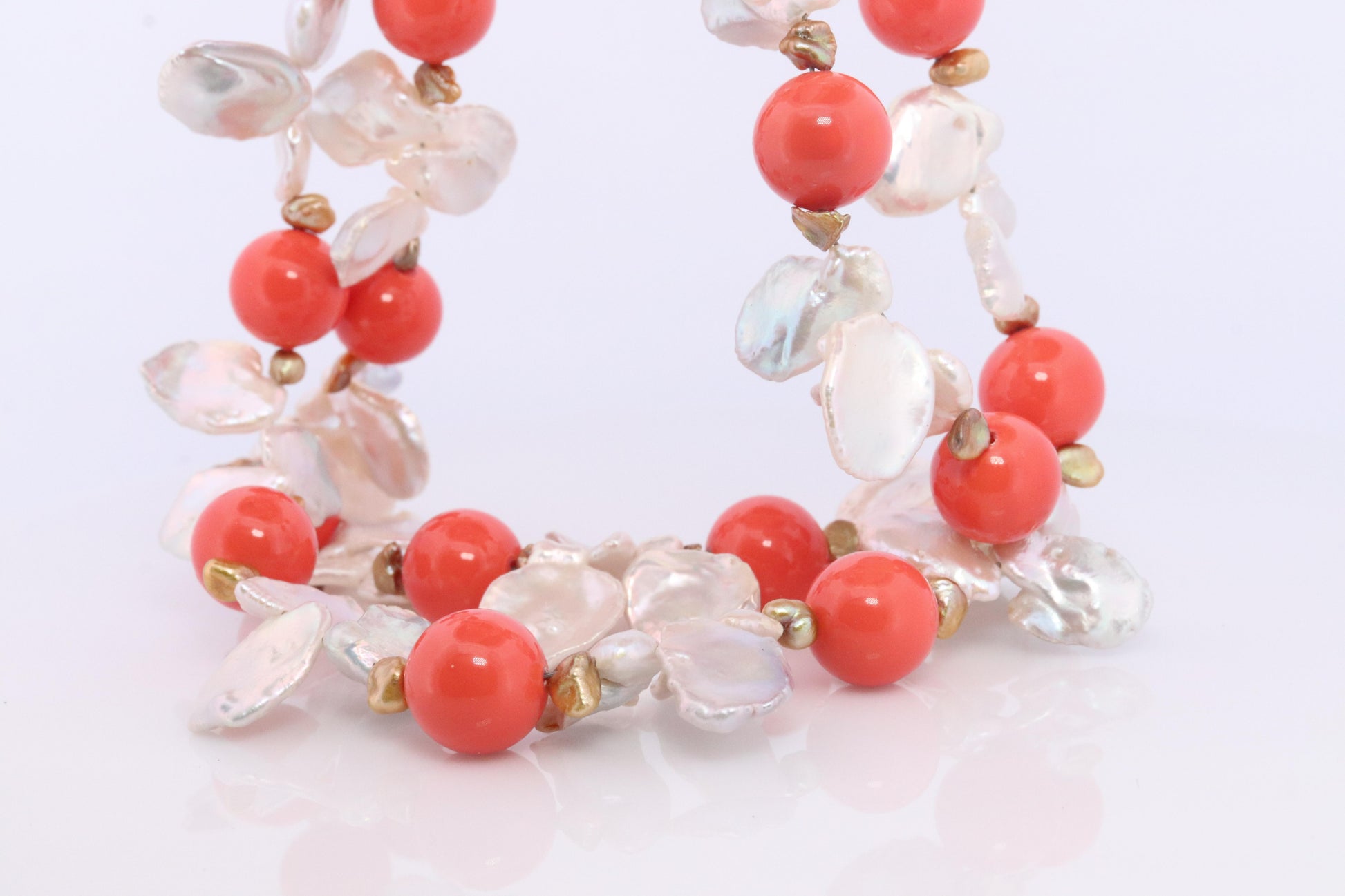Sterling Silver Kiesha Pearls with Shell Pearls and Coral Necklace