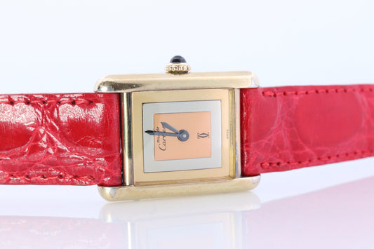 Vintage Must de Cartier Trinity Tank Watch. Vermeil ARGENT Tricolor Windup Tank