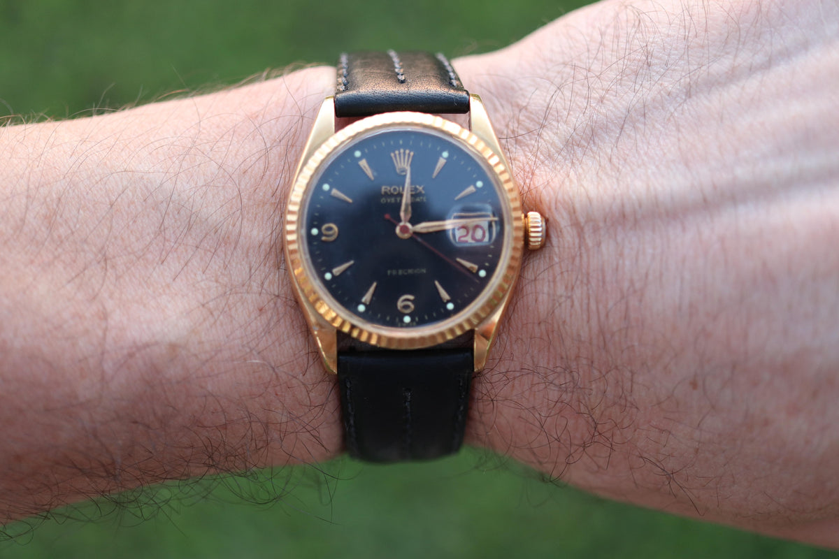 ROLEX Watch. Rolex ref. 6294 Black Dial 1950s Mens Rolex watch.