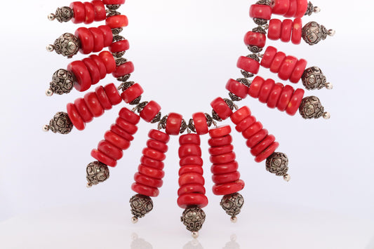 Sterling Silver Bead and Coral Dangle Necklace.