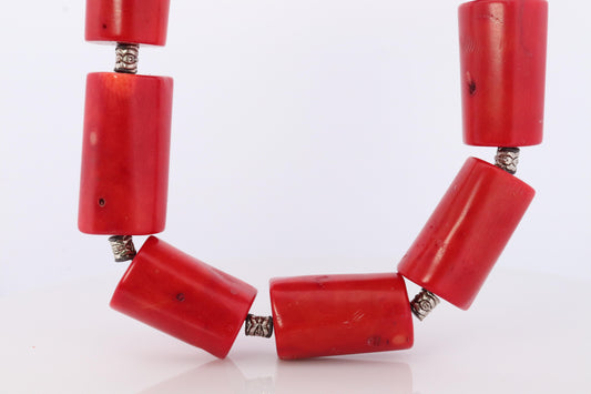 Sterling Silver RAW Coral Chunky Necklace