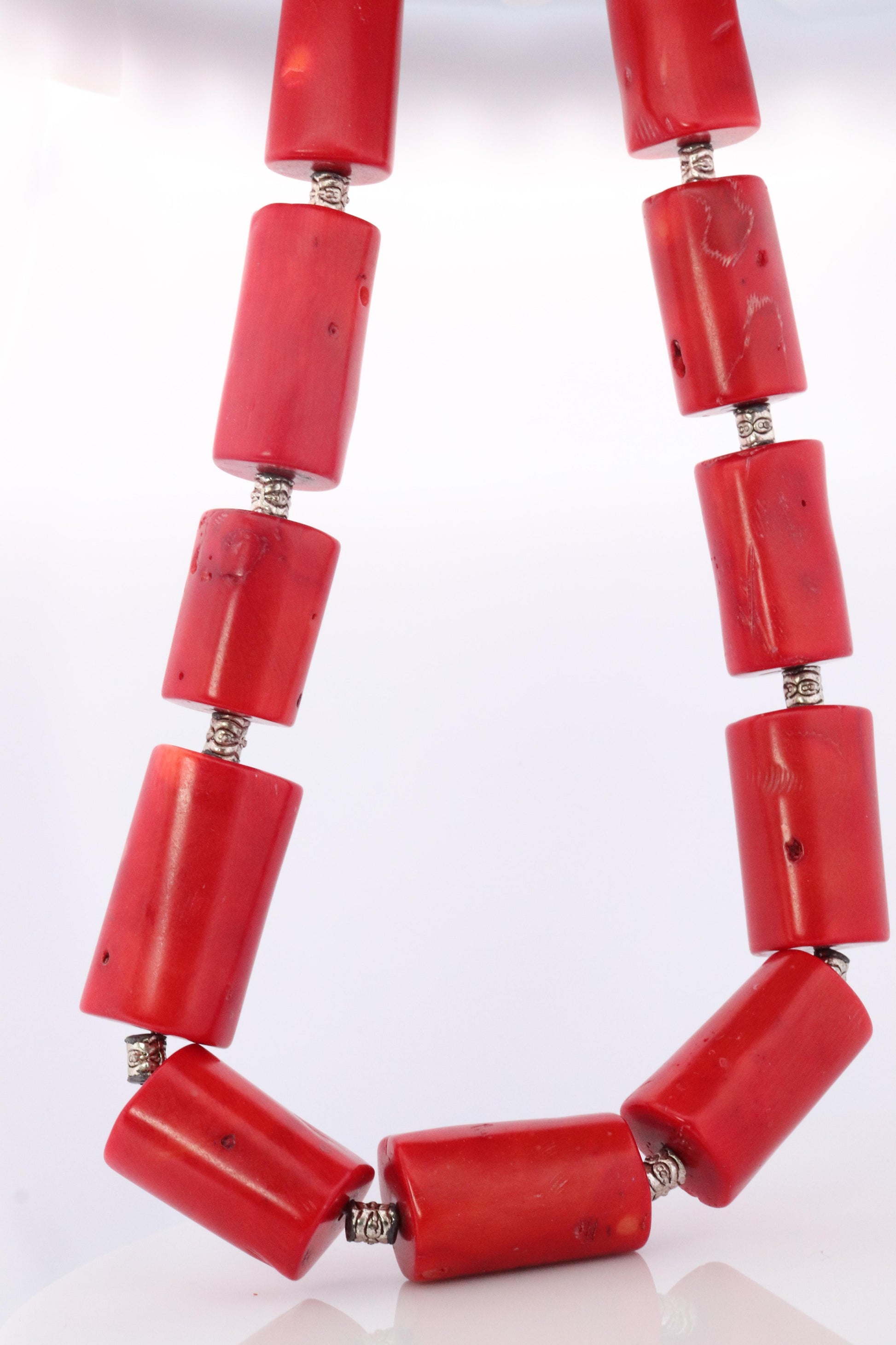Sterling Silver RAW Coral Chunky Necklace