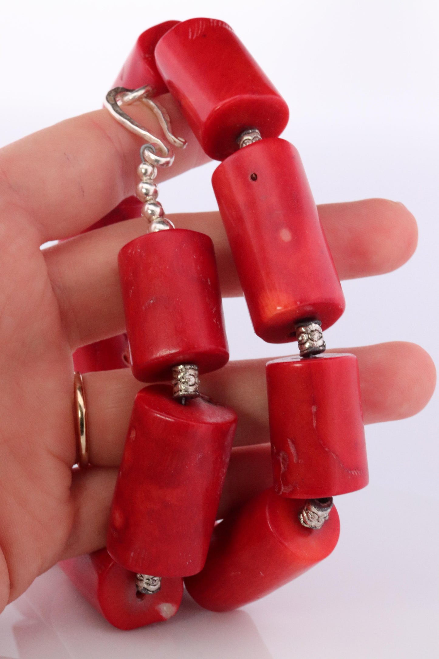 Sterling Silver RAW Coral Chunky Necklace