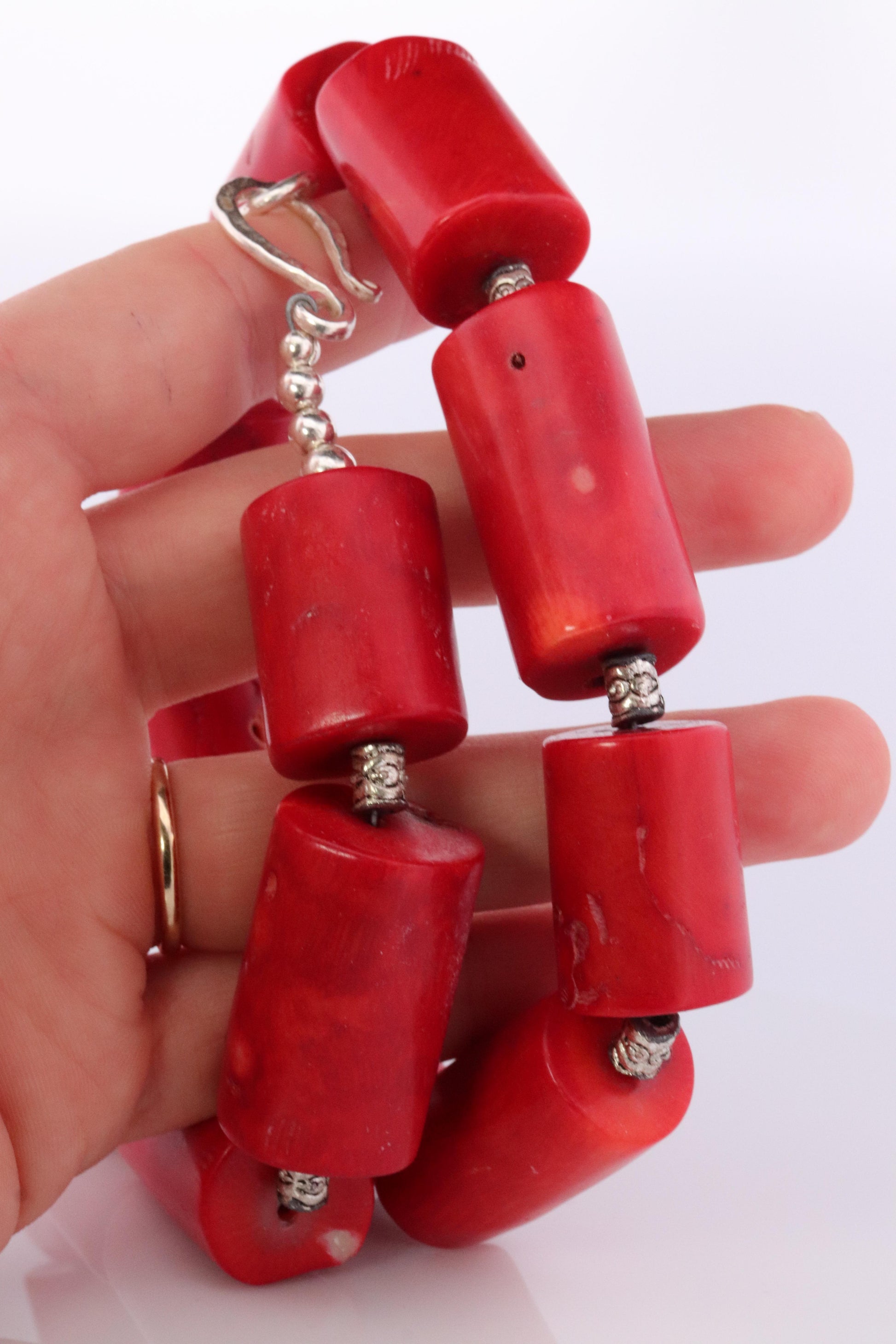 Sterling Silver RAW Coral Chunky Necklace