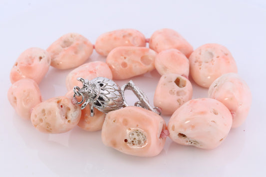 Sterling Silver RAW Bulky Coral Necklace