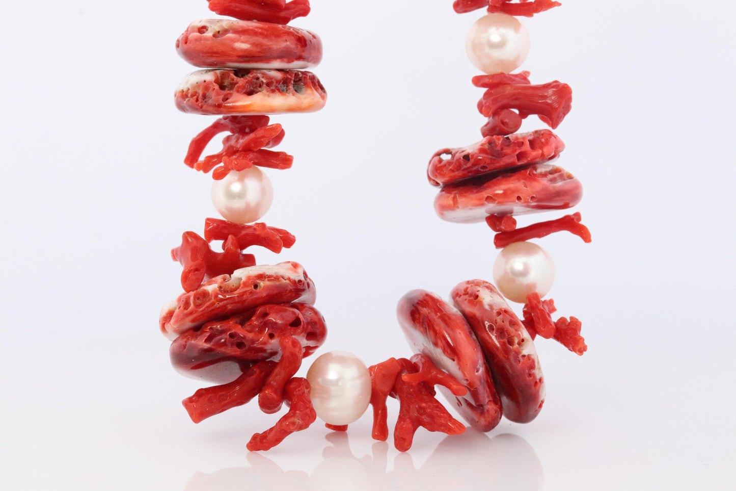 Sterling Silver RAW Coral, coral branches and Pearl Necklace