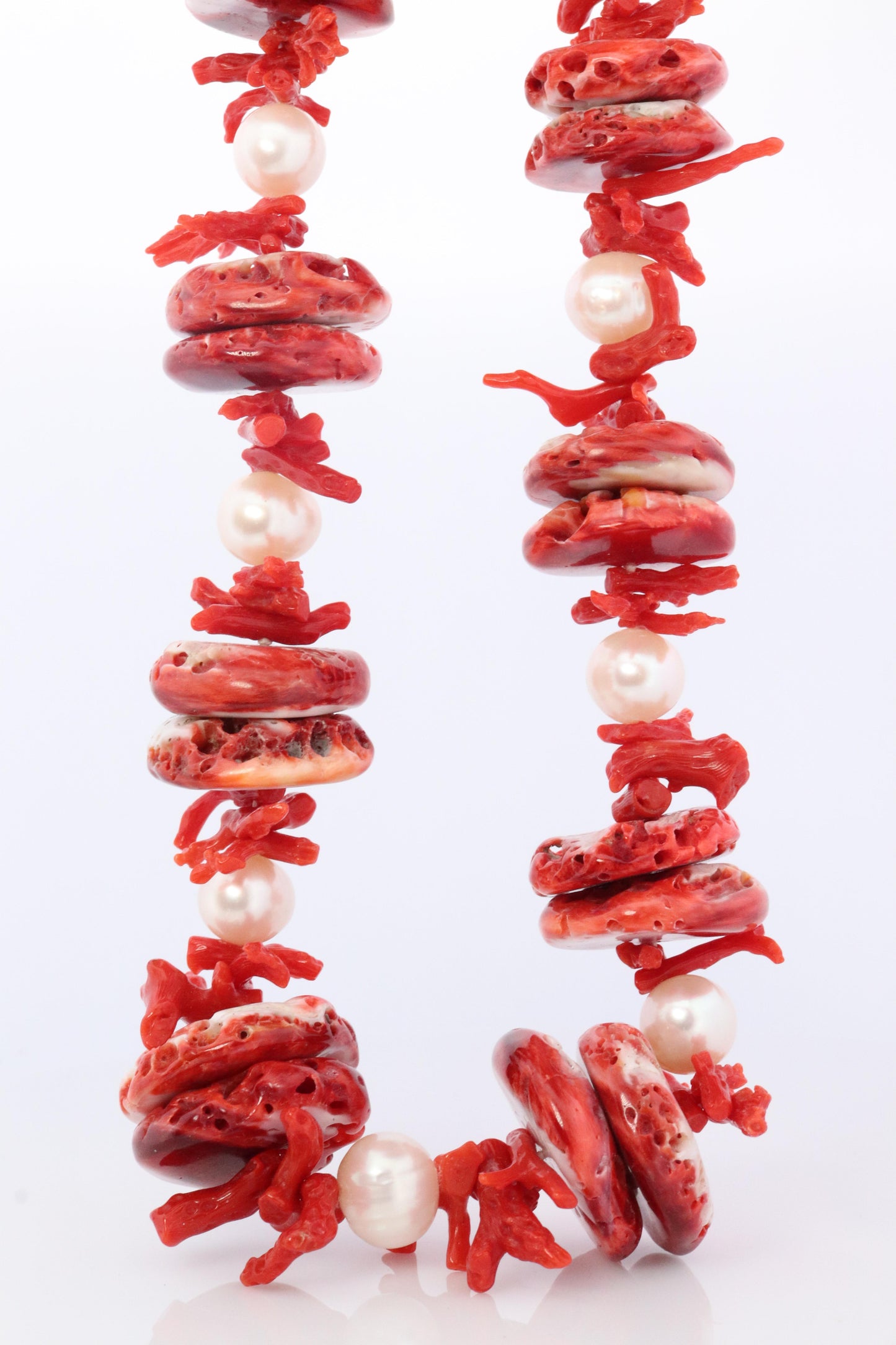 Sterling Silver RAW Coral, coral branches and Pearl Necklace