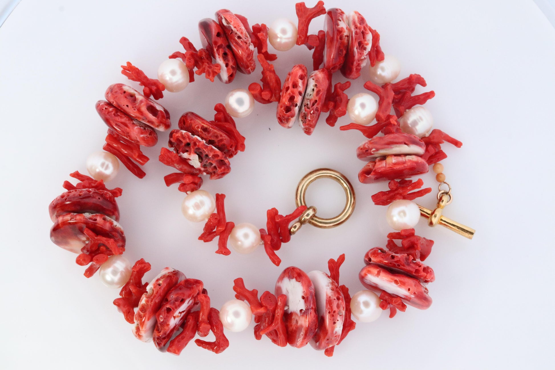 Sterling Silver RAW Coral, coral branches and Pearl Necklace