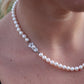 MIKIMOTO 14k White Gold Pearl Necklace. 7mm Pearls Necklace.