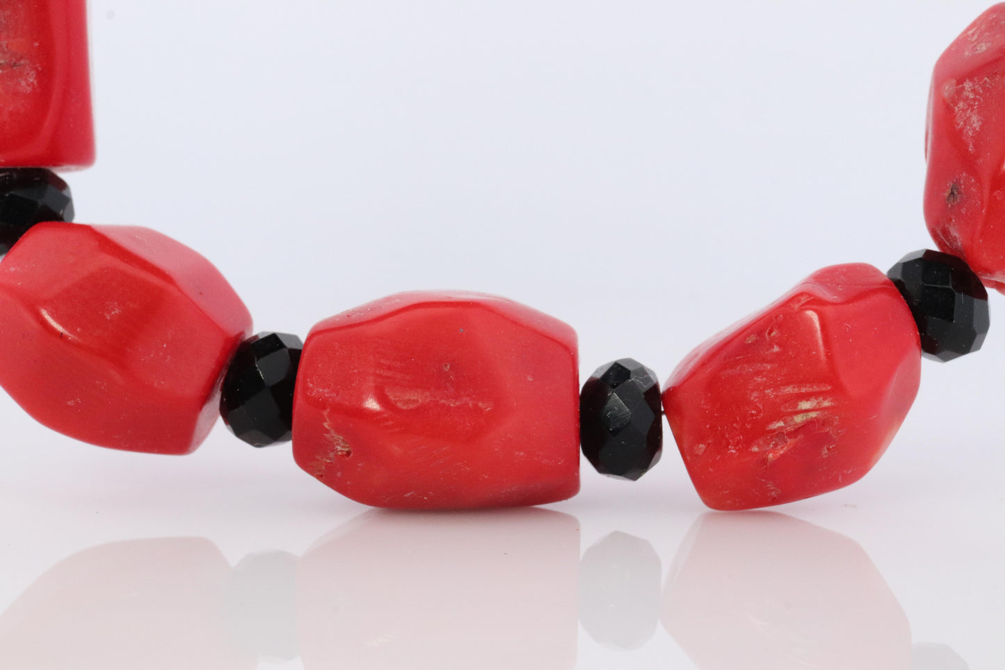 Sterling Silver RAW Coral and Onyx Bead Necklace