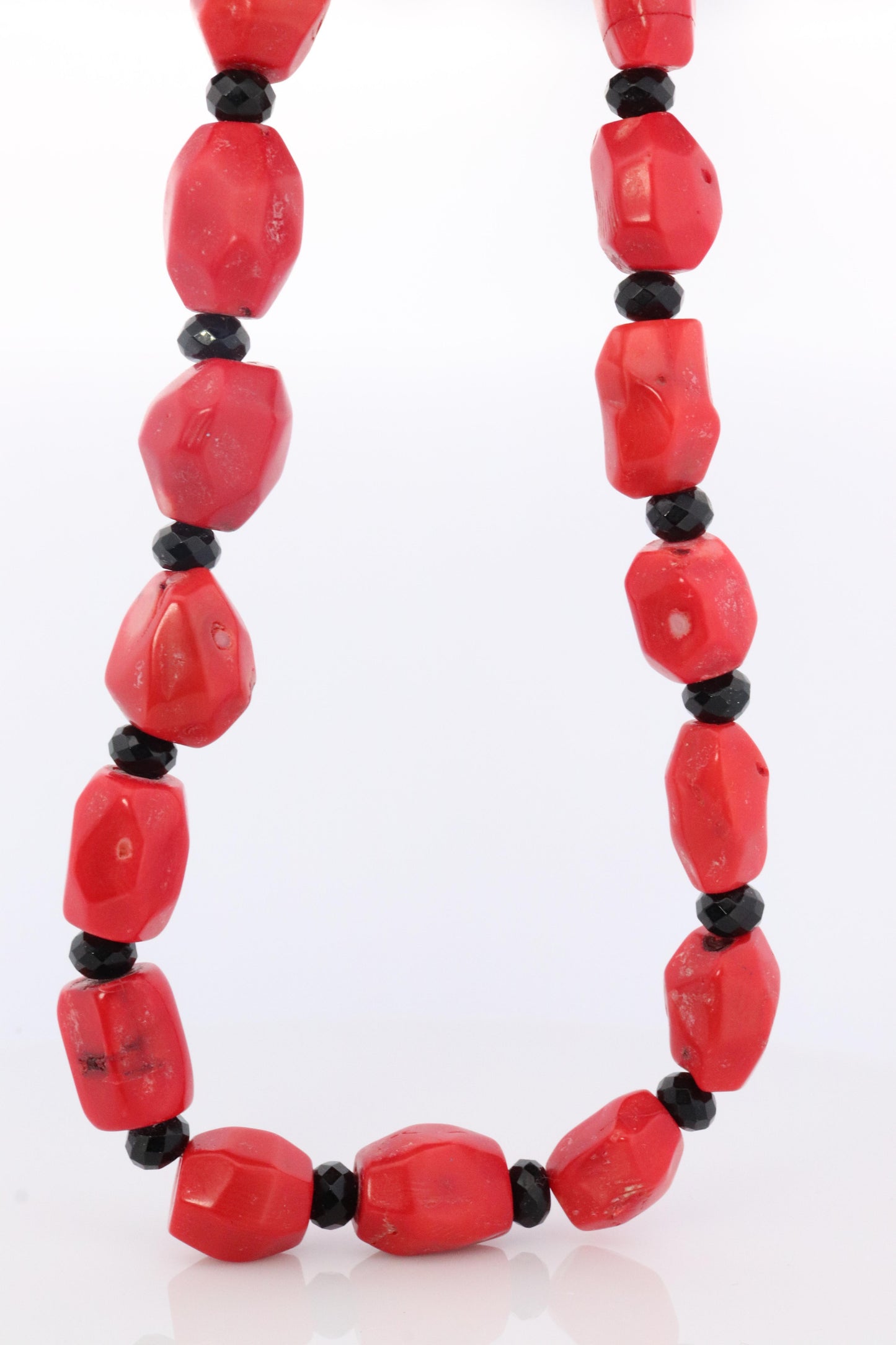 Sterling Silver RAW Coral and Onyx Bead Necklace