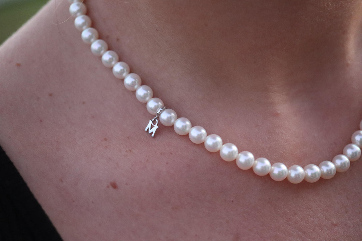 MIKIMOTO 14k White Gold Pearl Necklace. 6mm Pearls Necklace.