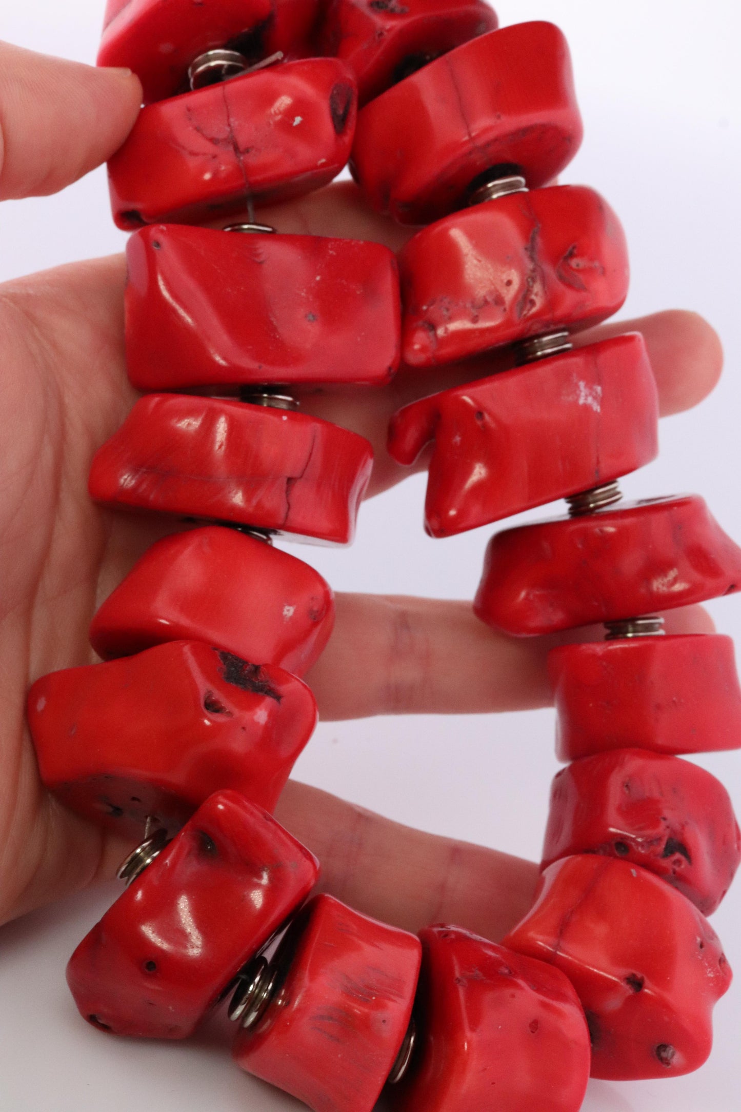 Sterling Silver RAW Coral Chunky Necklace