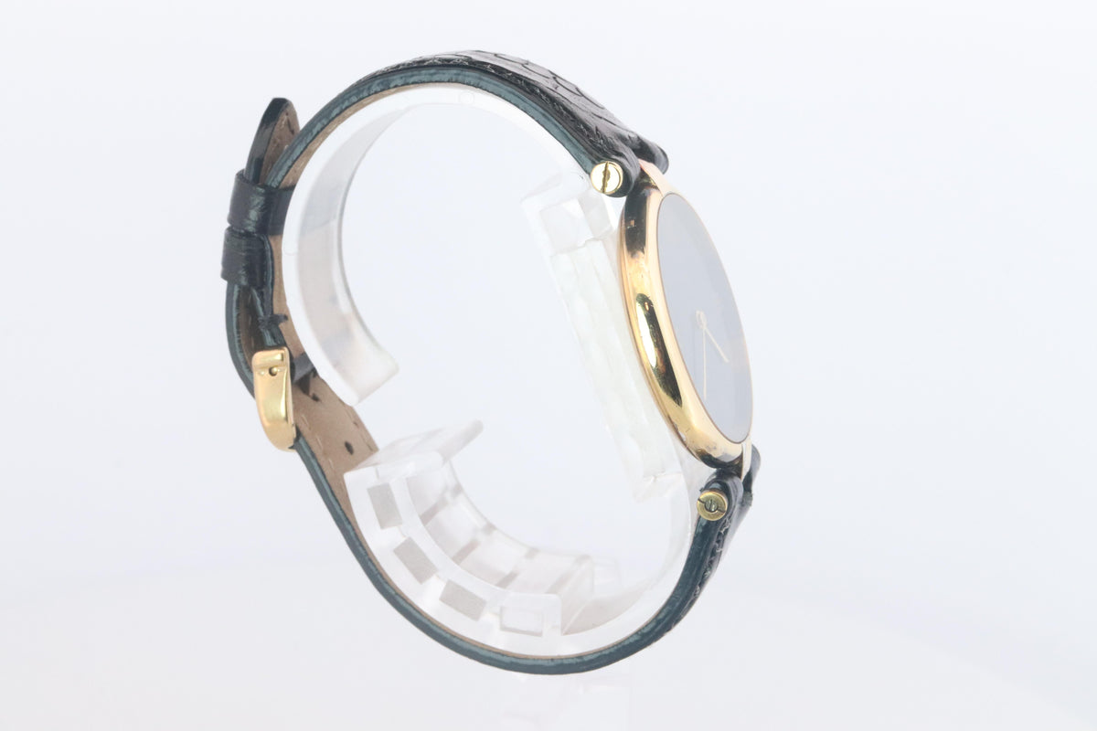 Cartier Watch. Must de Cartier BLACK Vendome Round Argent Vermeil 30mm Dial.