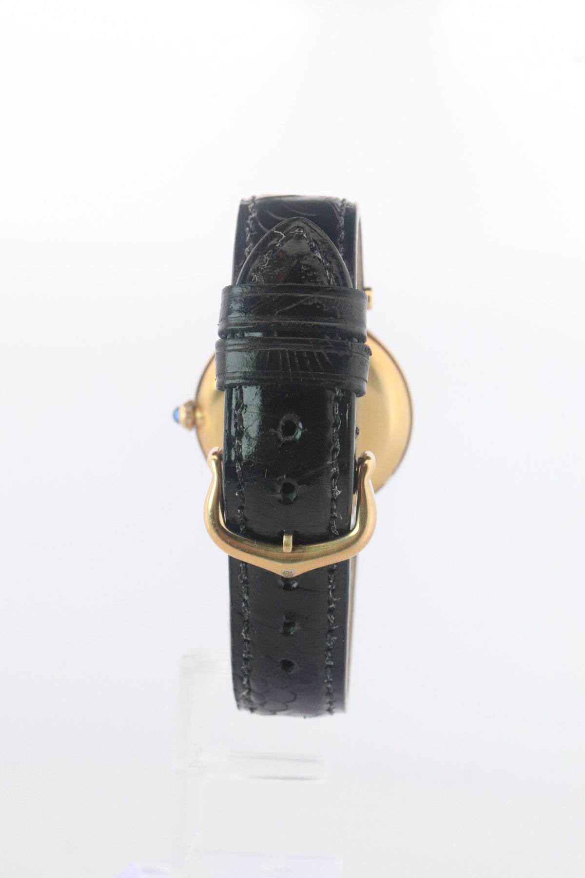 Cartier Watch. Must de Cartier BLACK Vendome Round Argent Vermeil 30mm Dial.