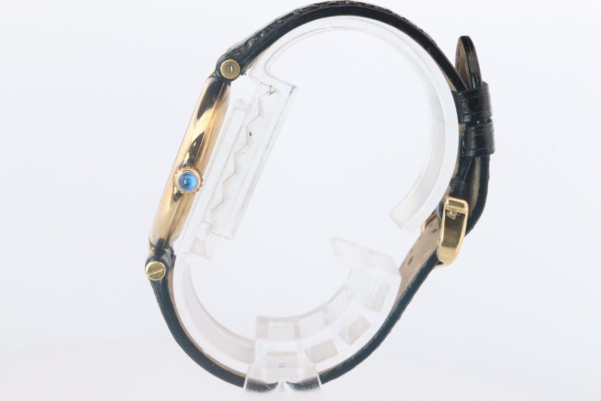 Cartier Watch. Must de Cartier BLACK Vendome Round Argent Vermeil 30mm Dial.
