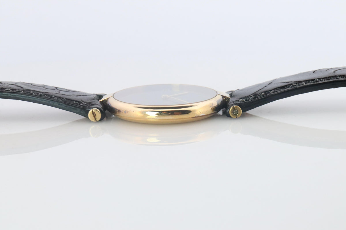 Cartier Watch. Must de Cartier BLACK Vendome Round Argent Vermeil 30mm Dial.
