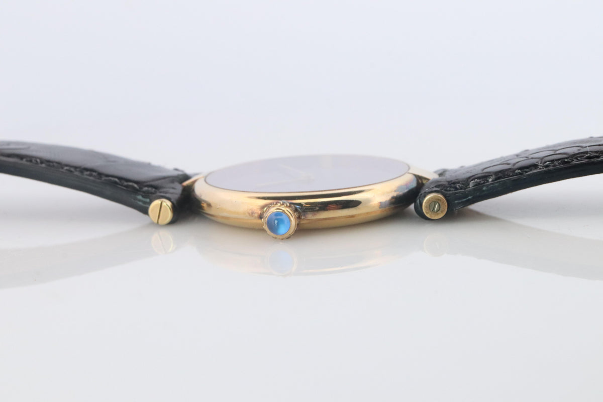 Cartier Watch. Must de Cartier BLACK Vendome Round Argent Vermeil 30mm Dial.