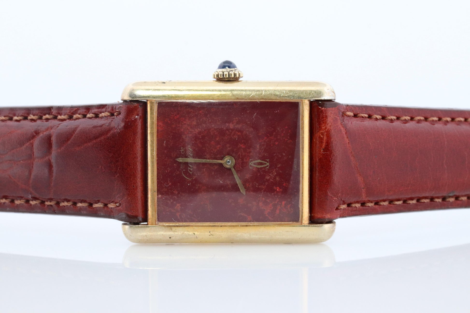 Vintage Must de Cartier marble Tank Watch. 925 Vermeil MANUAL Argent Manual.