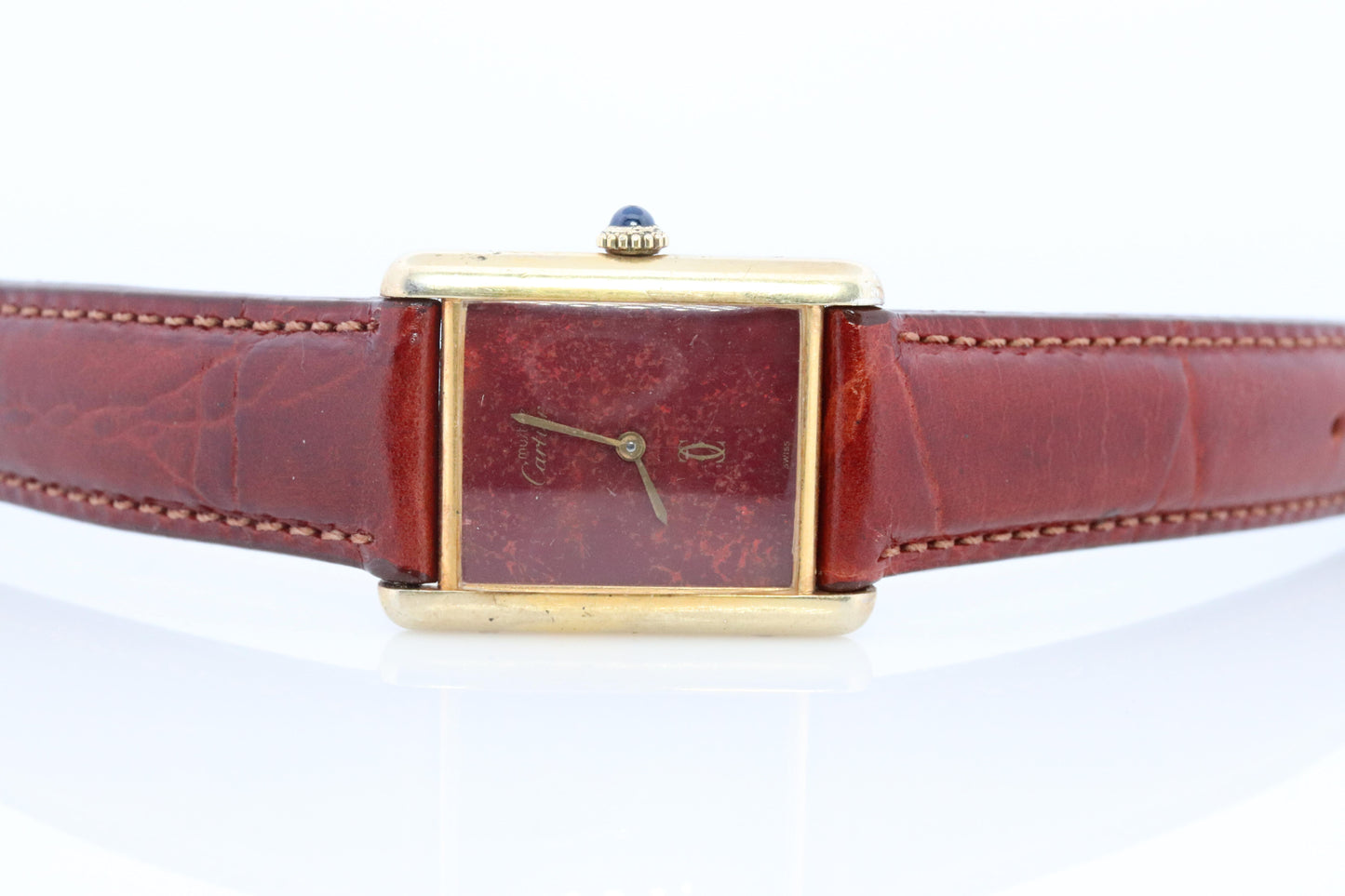 Vintage Must de Cartier marble Tank Watch. 925 Vermeil MANUAL Argent Manual.