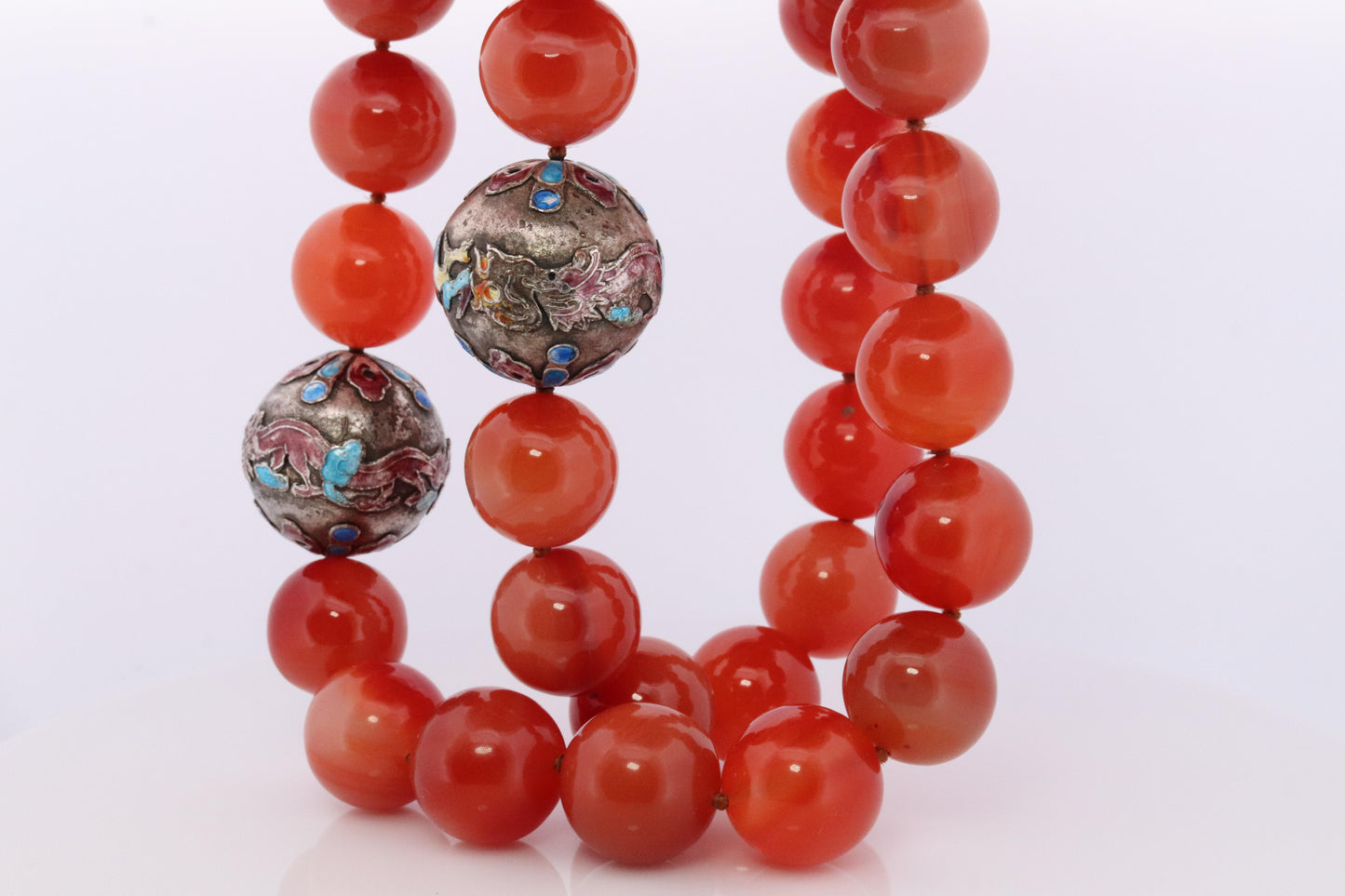 Chunky Chalcedony Necklace. Sterling Silver. Orange Translucent. Double strand.
