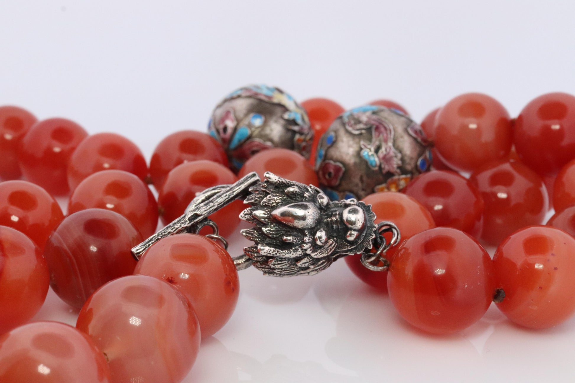 Chunky Chalcedony Necklace. Sterling Silver. Orange Translucent. Double strand.