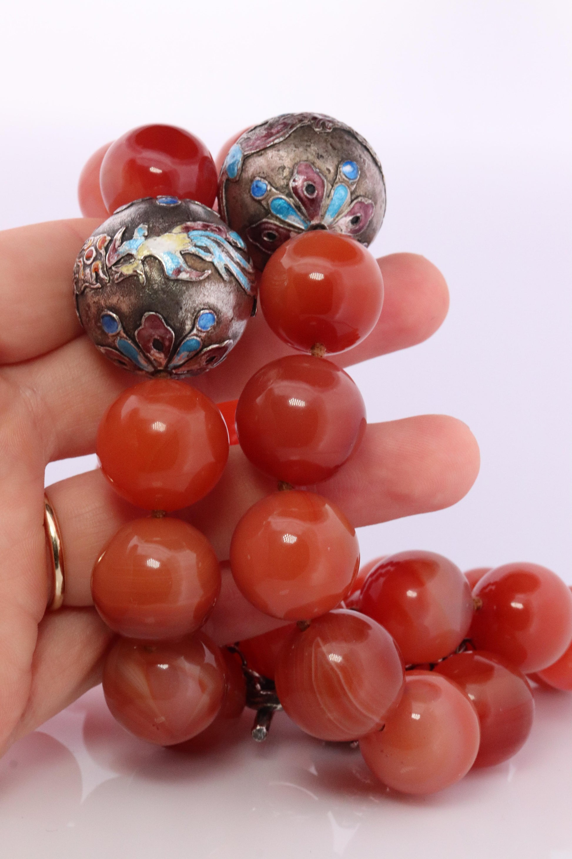 Chunky Chalcedony Necklace. Sterling Silver. Orange Translucent. Double strand.