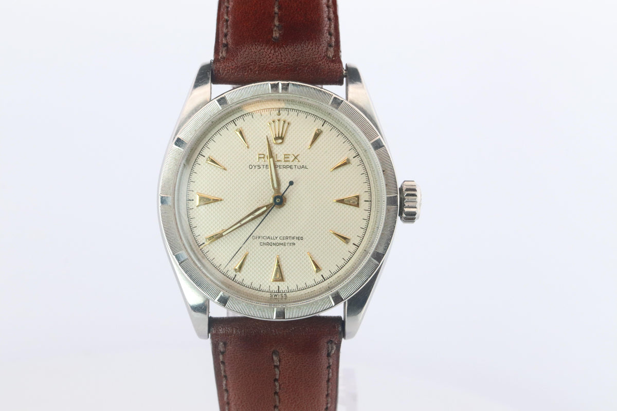 Genuine Rolex 6303 Watch. Rolex Oyster Perpetual Bubbleback Engine Turned Bezel