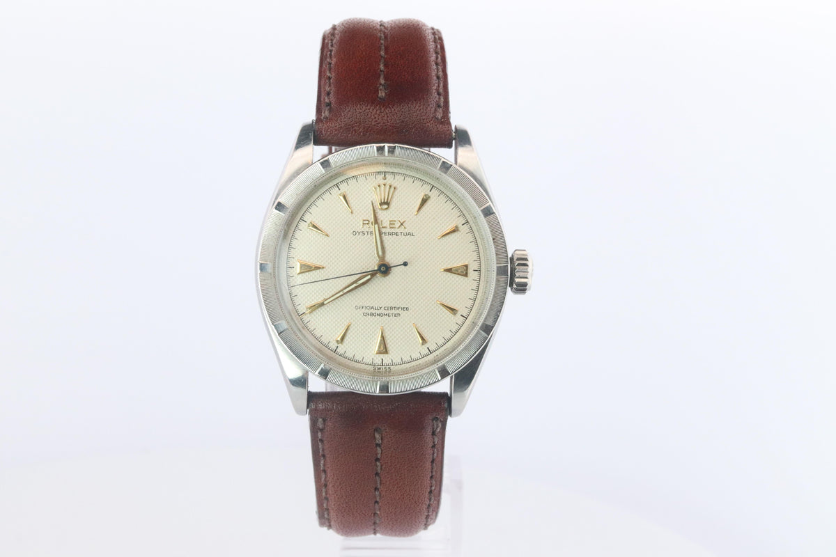 Genuine Rolex 6303 Watch. Rolex Oyster Perpetual Bubbleback Engine Turned Bezel
