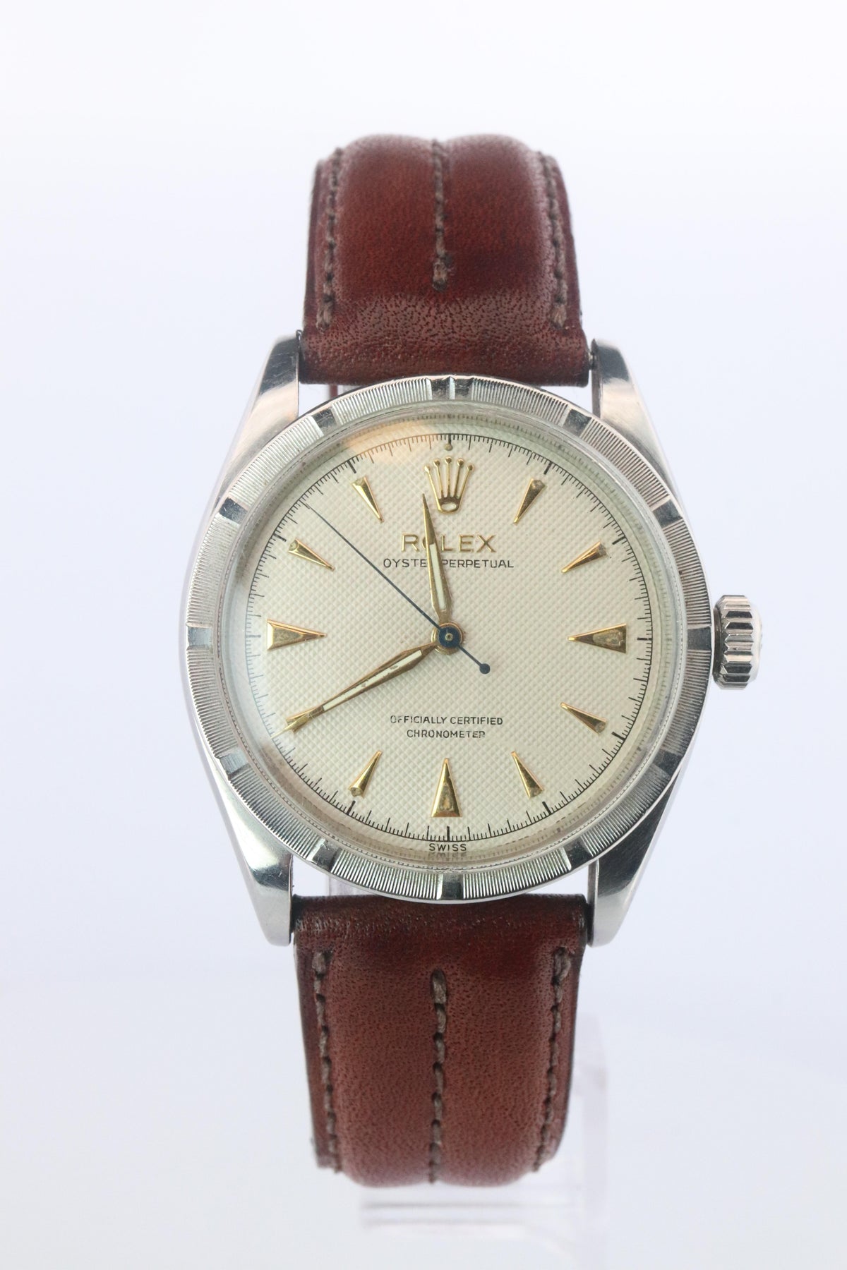 Genuine Rolex 6303 Watch. Rolex Oyster Perpetual Bubbleback Engine Turned Bezel